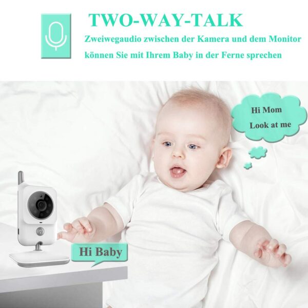 Babyphone mit Kamera Video Baby Monitor 3.2 Zoll Babyfon mit Talk Back und Temperaturüberwachung, Nachtsichtkamera, Schlaflieder, Nachtsicht, Intercom-Funktion VOX