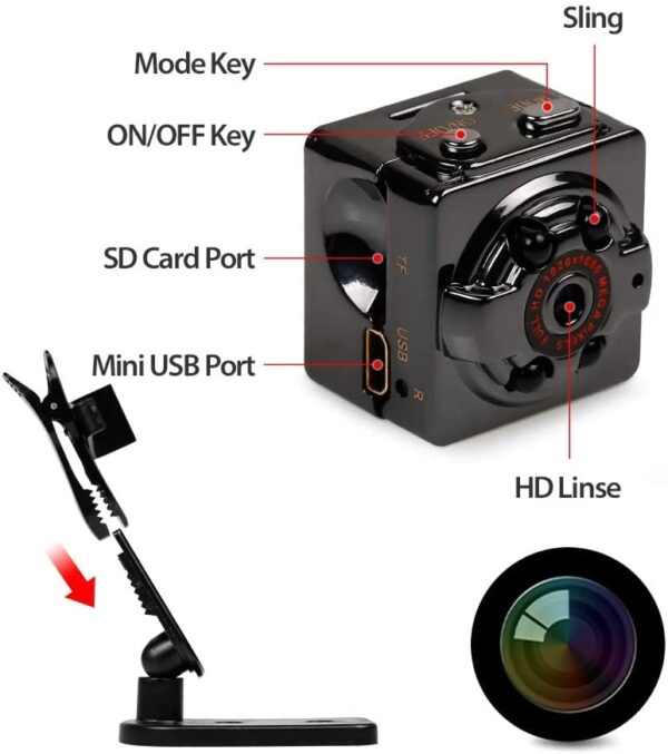 Tech Mini Kamera Full HD Überwachungskamera mit Infrarot Nachtsicht und Bewegungserkennung, mit 32G SD-karte