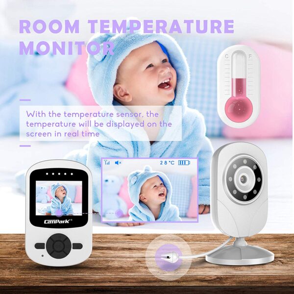Babyphone mit Kamera und Monitor/2.4 Zoll LCD drahtlose Übertragung ( Schlafmodus, Nachtsicht, Temperatursensor, Schlaflieder )